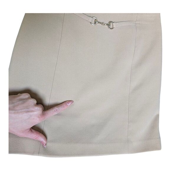 Y2K H&M Horsebit Mini Skirt Khaki Tan 25W Size 2 Office Siren 90s - Picture 3 of 7